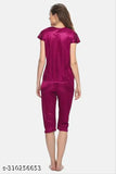 Satin capri night suit set for women, soft and smooth fabric, perfect for special nights or bedroom wear