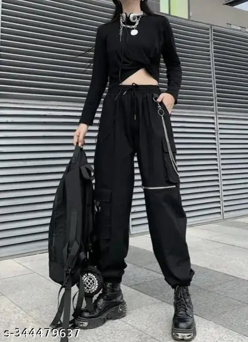 Stylish cotton cargo pants for women, solid net, size 26/28/30/32/34, waist 28/28/30/32/34in, hip 30/30/32/34/34in, India-made