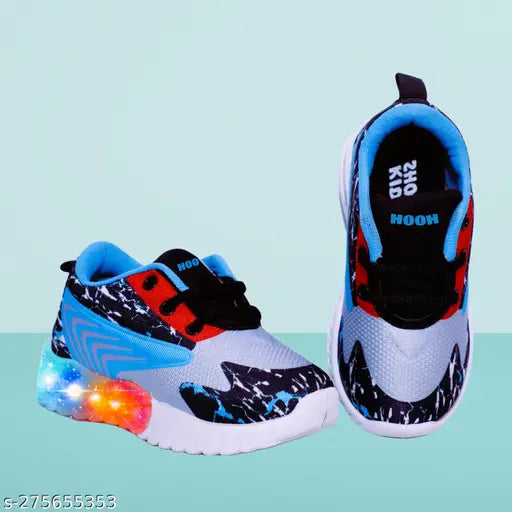 Trendy black and blue kids sneakers with neon led lights