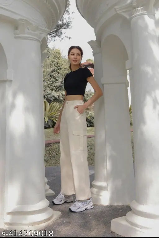 Cream four pocket cargo pants women's wear