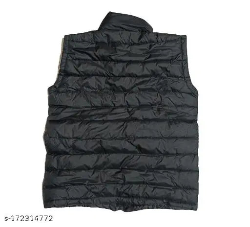 Sleeveless jacket with puffed sleeves in black color