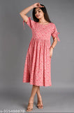 Women's rayon printed fit & flare kurta, short sleeves, single size options available from XS to XXL