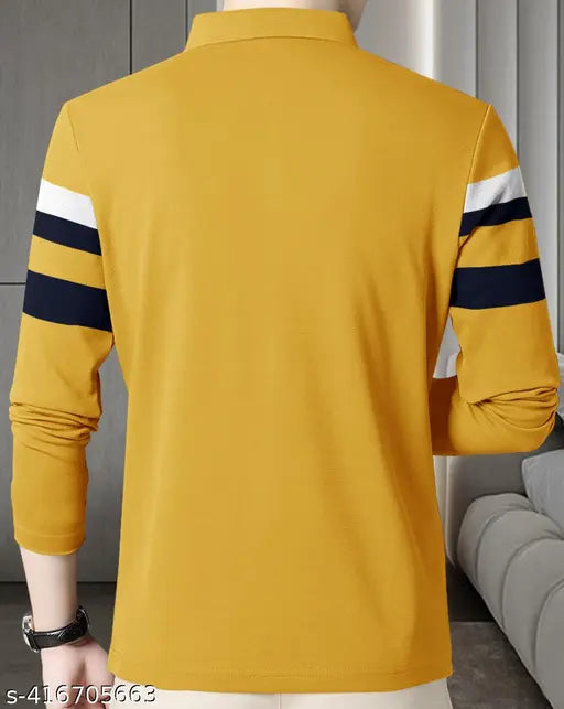 Men's multicolor striped cotton blend polo neck T-shirt with long sleeves, high-quality super combed material, perfect for any outfit and occasion