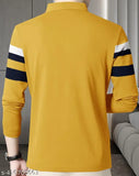 Men's multicolor striped cotton blend polo neck T-shirt with long sleeves, high-quality super combed material, perfect for any outfit and occasion