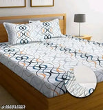 Cotton geometric-patterned elastic fitted bedsheet with two pillows covers, superfine quality for adult summer use