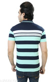Striped multi-colored cotton blend polo t-shirt for men, half sleeve with pocket. Perfect for everyday wear, made in India