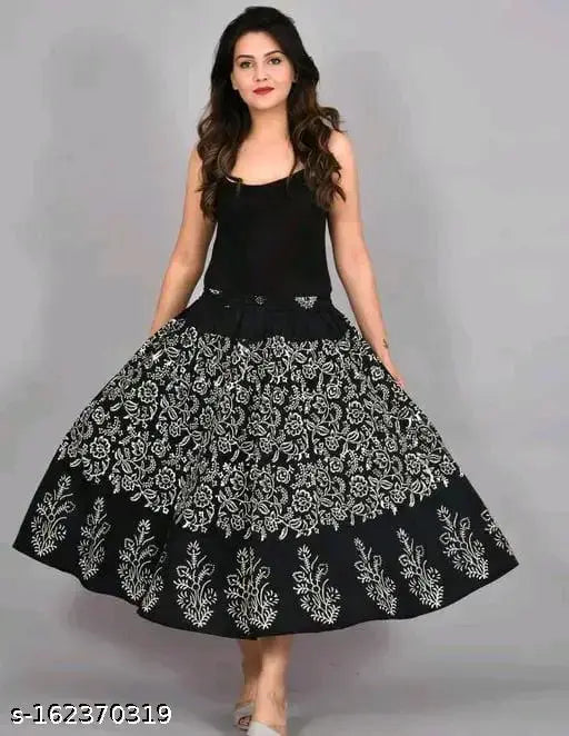 Black cotton printed net Jaipuri wrap-around skirt for women, traditional ethnic Indian fashion