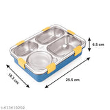 Lunch Box for Adults - Lunch Box for Kids with Spoon & chopsticks - Stainless Steel Lunch Box with 4 Compartment - Durable Perfect Size for On-The-Go Meal, BPA-Free (Blue),1.3 litre (4 Compartment)