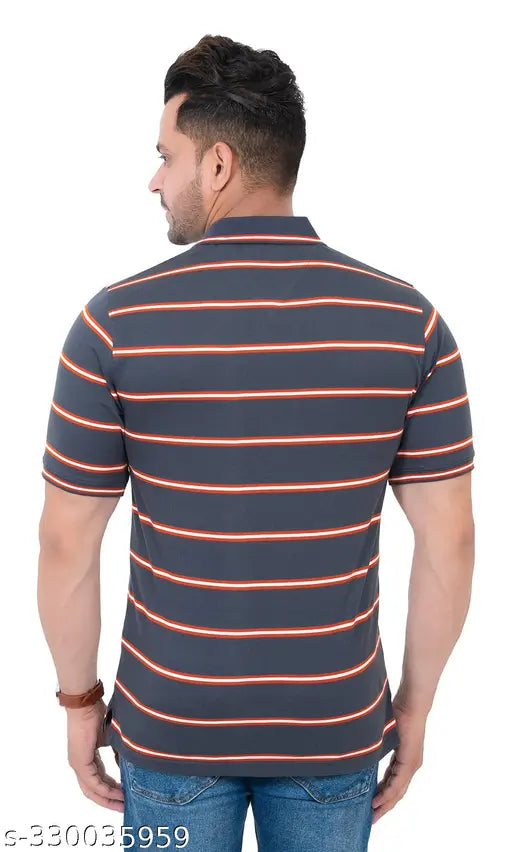 Breathable Polycotton striped T-shirt in regular fit with cuffed sleeves and chest pocket, ideal for men's summerwear