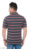 Breathable Polycotton striped T-shirt in regular fit with cuffed sleeves and chest pocket, ideal for men's summerwear