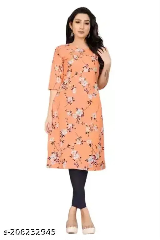 Women's digital printed American crepe straight cut Kurti (Sleeve length: Three-Quarter), single pack from India