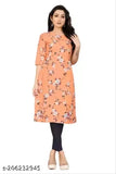 Women's digital printed American crepe straight cut Kurti (Sleeve length: Three-Quarter), single pack from India
