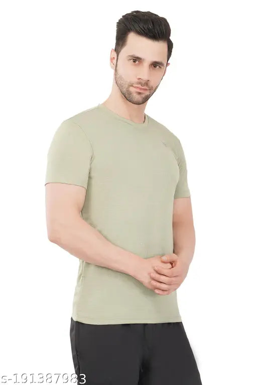 Mens jacquard dry fit sports t-shirt, solid polyester, short sleeves for activewear, men's size M-XXXL made in India
