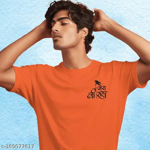 Classic Jai Shree Ram men's polyester t-shirt, printed with logo and net pattern, Indian traditional design