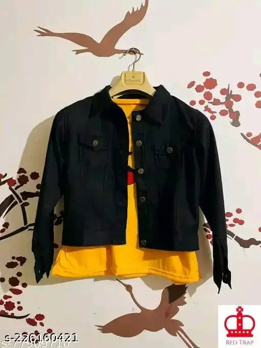 Black denim jacket and Pikachu t-shirt combo pack2 for women and girls, trendy, stylish, unique, printed design on short sleeves