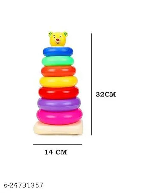 Multicolor plastic stacking rings set for newborn toddlers, promoting visual development and color recognition