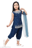 Embellished Georgette Kurta Set for Kids Party Wear, Patiala Suit with Dupatta for 7-8 yrs