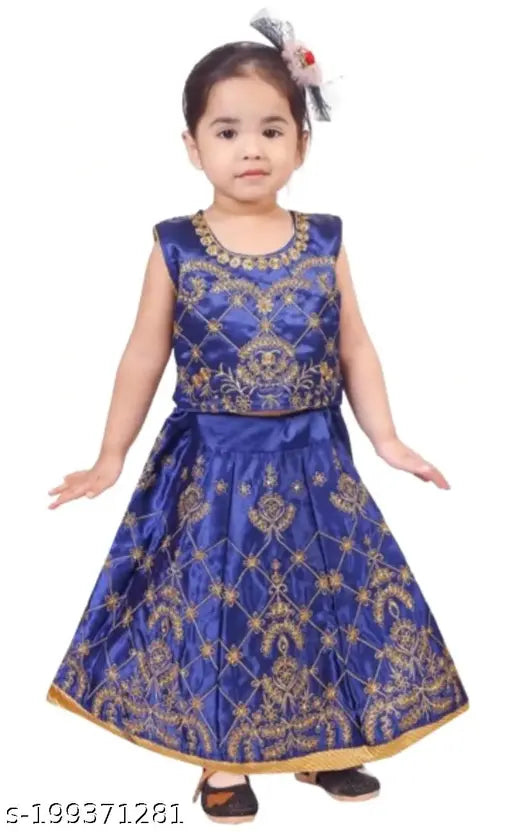 Kids silken lehenga choli set with dupatta, embroidered for 12-18 Months, Indian traditional wear