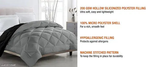 Reversible microfiber comforter single bed, 220 GSM wadding, 110 GSM peached extra soft fabric - all weather, durable diamond-stitched pattern, hypoallergenic filling