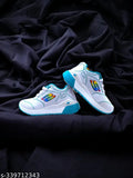 White casual sneakers with blue sole for young gamers