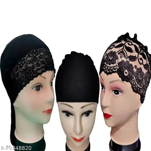 Black cotton hijab caps, pack of 3, trendy Islamic fashion accessory