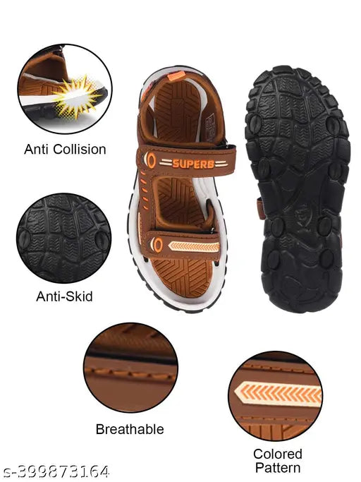 Kids casual fashion sandals, tan with printed design