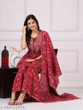 Women's rayon print kurta set with dupatta and sharara