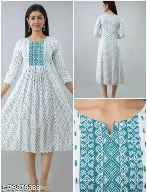 Rayon embroidered kurti, three-quarter sleeves, contemporary casual fashion, perfect for weddings, parties, daily wear. Made in India