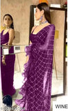 Heavy net sari with gold sequence work and separate silk blouse, checked pattern and freelance lace border, India origin