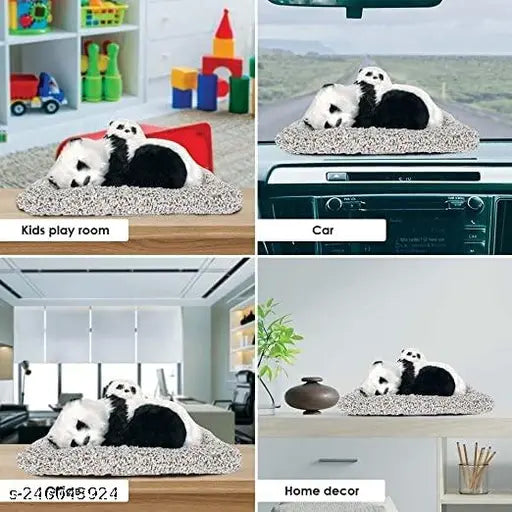 Durable plastic sleeping panda with activated charcoal for car dashboard and home decor, soft and cuddly showpiece