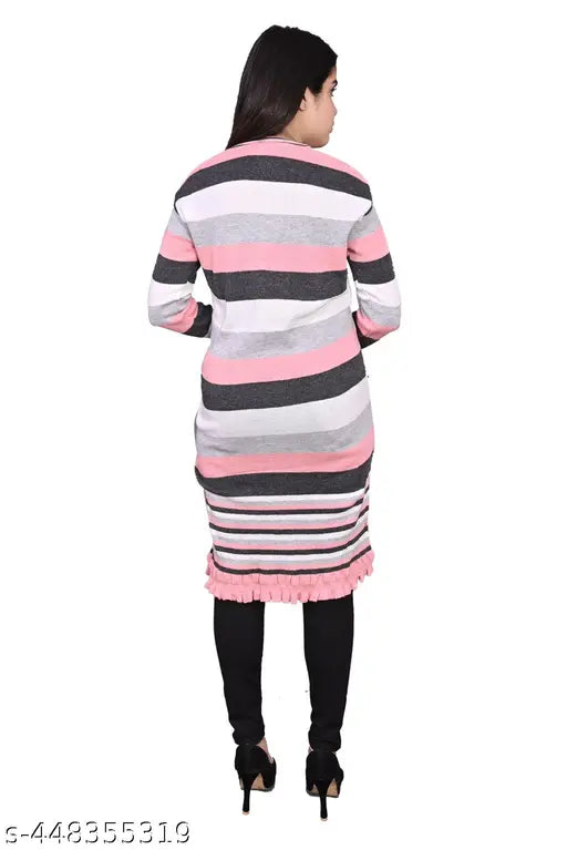 Trendy winter striped women's kimono with lace sleeves