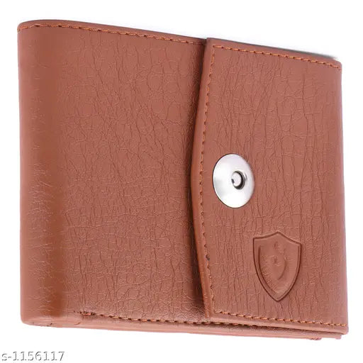 Solid brown artificial leather men's wallet, 2 compartments, free size - stylish accessory for everyday use