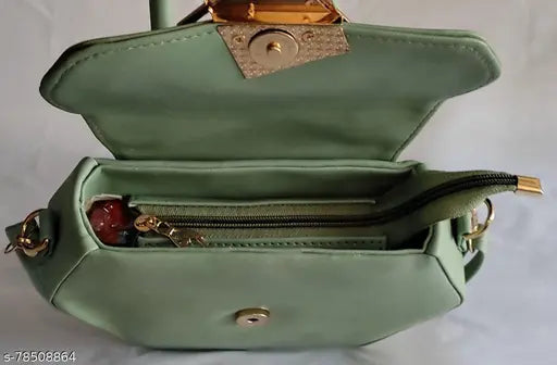 Lightweight sling bag for girls, single soft-hand handle and shoulder strap, easy lock, pastel Pista green color