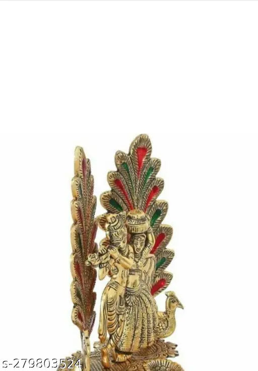 Indian Krishna idol, oxide metal Krishna figurine - Mor Radha Krishna statuette