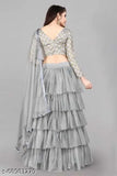 Silk blend and net Sami-stitched Lehenga with lace dupatta, free size, 34in waist, 37in length