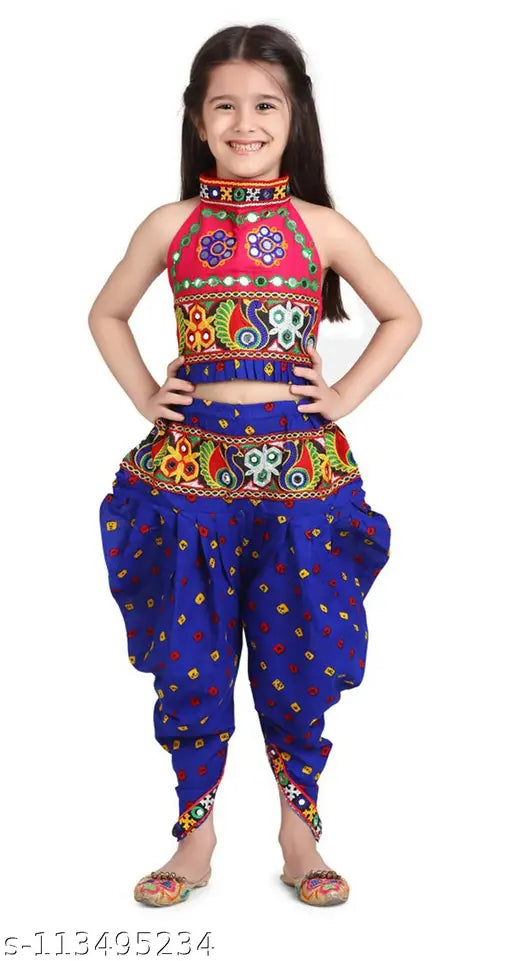 Blue Cotton Halter Choli with Bandhani Embroidery for Kids Girls (9-12M, 12-18M, 1-2Y, 2-3Y, 3-4Y) - Indian traditional attire perfect for festivals and occasions