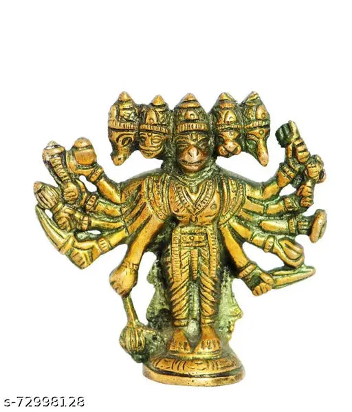 Brass Panchmukhi Hanuman idol, intricately crafted, traditional Indian god statue
