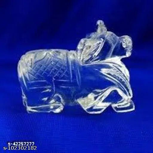 Crystal Shivling Nandi idol, 12x8x6cm crystal bull for Shiva lingam with Nandi, made in India