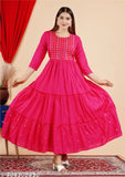 Embroidered rayon kurta with three-quarter sleeves, traditional Indian anarkali design. Perfect for functions, festivals, parties, and weddings. Made in India