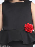 Black polyester bodycon mini dress for kids, printed with toy balloons design, suitable for party wear
