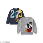 Gray and blue full sleeve kids sweatshirts pack of 2 - Fun printed patterns on wool fabric for baby boys & girls wardrobe
