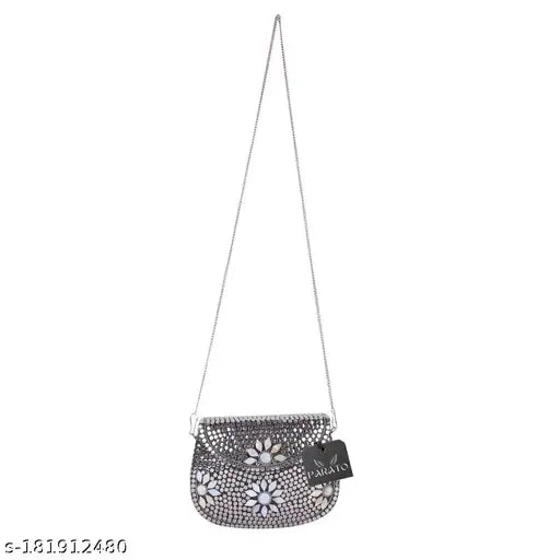 Handmade metal bag with floral design, silver