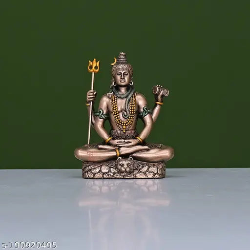 Bronze cold cast Lord Shiva murti with trishool and damru for home temple decoration or car dashboard, 5.5cm tall, handmade by Rajasthani artisans