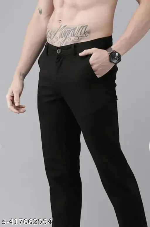 Trendy men's cotton mid-rise black jeans, slim fit with dyed/washed pattern. Modern and stylish for a contemporary look, size options include 28, 30, 32 (waist 28/30/32, length 40, hip 35/37/39). Made in India
