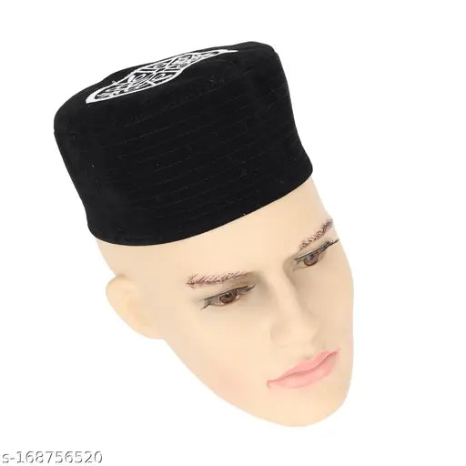 Fancy men's black cotton embroidered Islamic cap, Pack-1 - Traditional Indian headwear