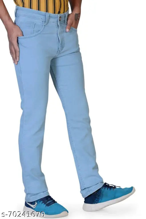 Men's solid denim jeans, durable and stylish, size 30/32/34/36/38/40 (waist 15in-19in, length 41in), made in India