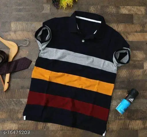 Navy blue colorblocked cotton-blend short sleeved t-shirt. Quality Indian-made men's fashion apparel
