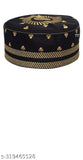 Golden black cotton prayer cap pack of 2, embroidered Islamic caps for namaz topi, 22.5 inch, India origin