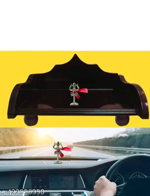Gold-plated steel Trisulam Laxshmi car dashboard decor, 65cm, Vastu compliant Indian art piece