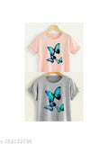 Stylish butterfly print cotton blend t-shirts combo pack, women's and girls' sizes S to XL, India origin